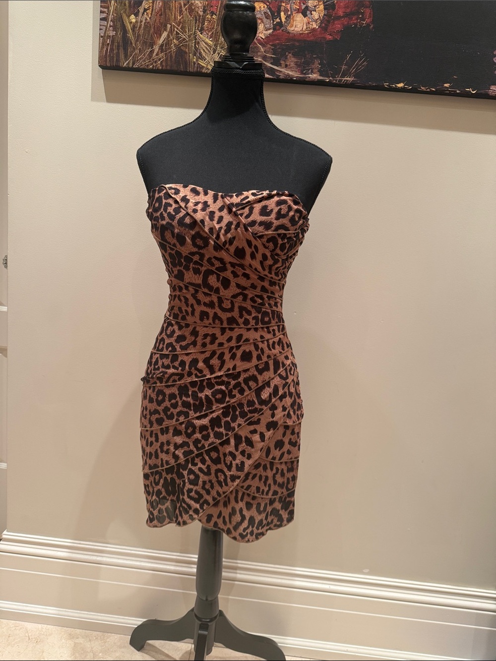 Hot Miami Styles Strapless Leopard Print Bodycon Dress - Brown Black